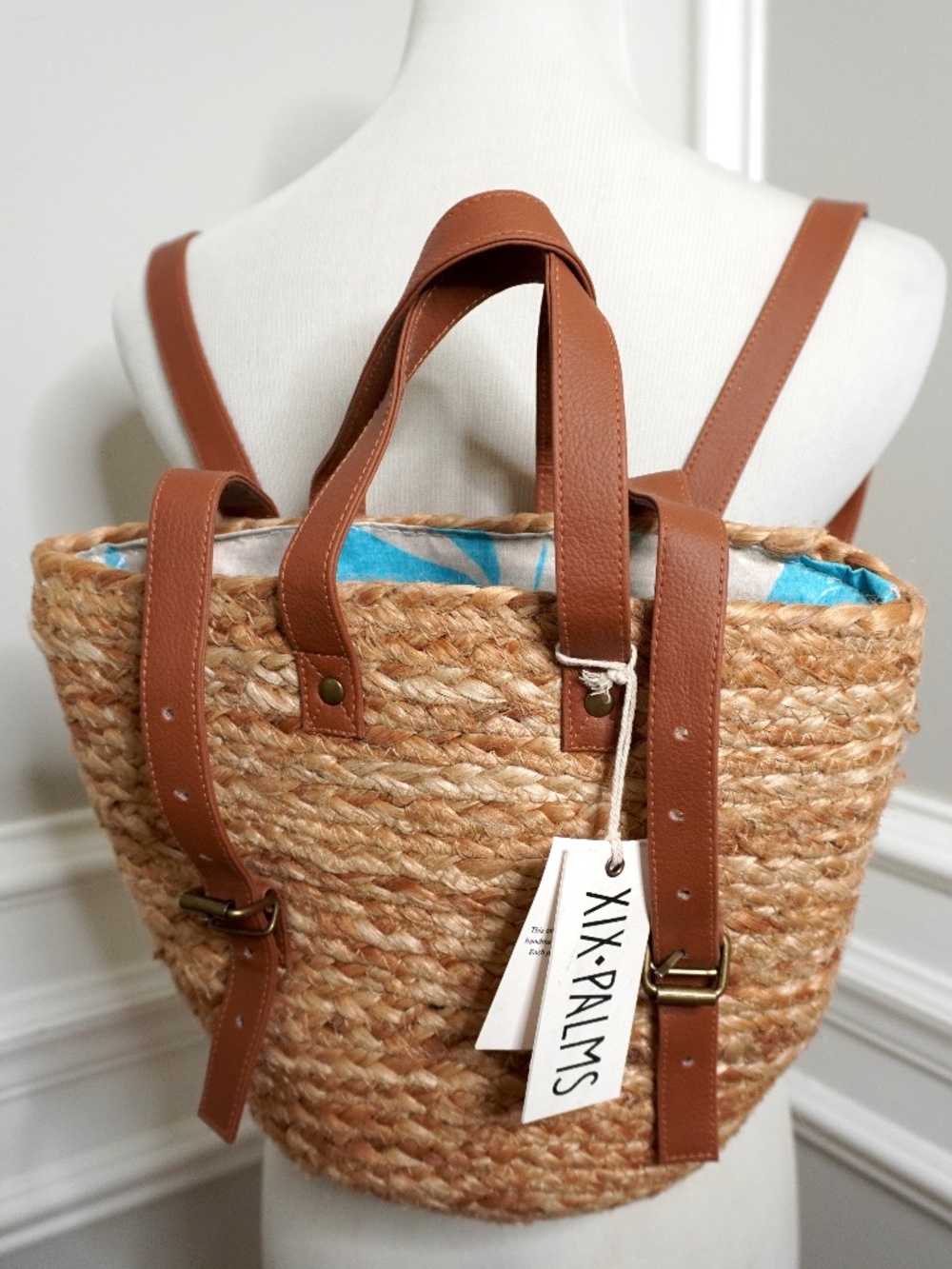NEW XIX Palms The Shore Break Picnic Cooler Bag Raffia Jute Backpack Beach Bag